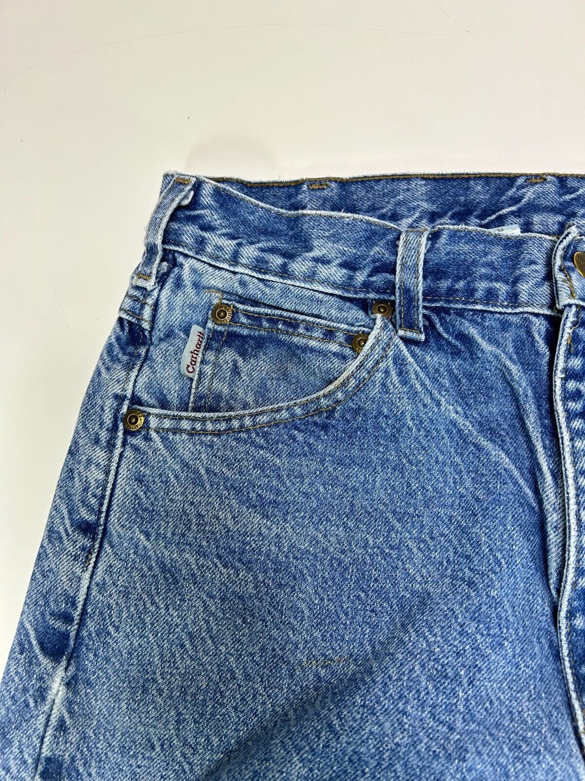 Vintage Carhartt Relaxed Fit Medium Wash Denim Work Wear Pants Size 29W