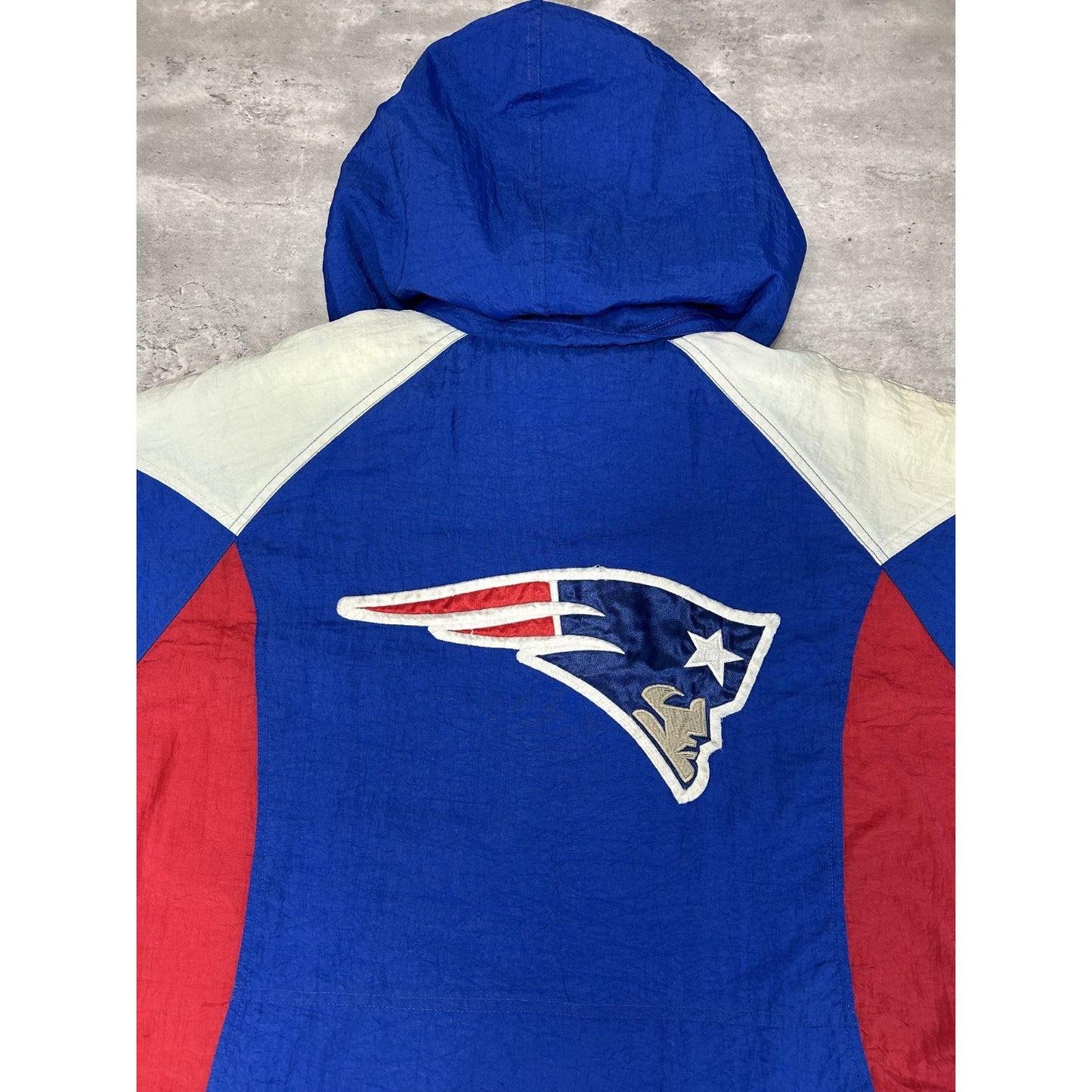 Vintage 90s New England Patriots NFL Insulated 1/2 Zip Hooded Jacket Size XL