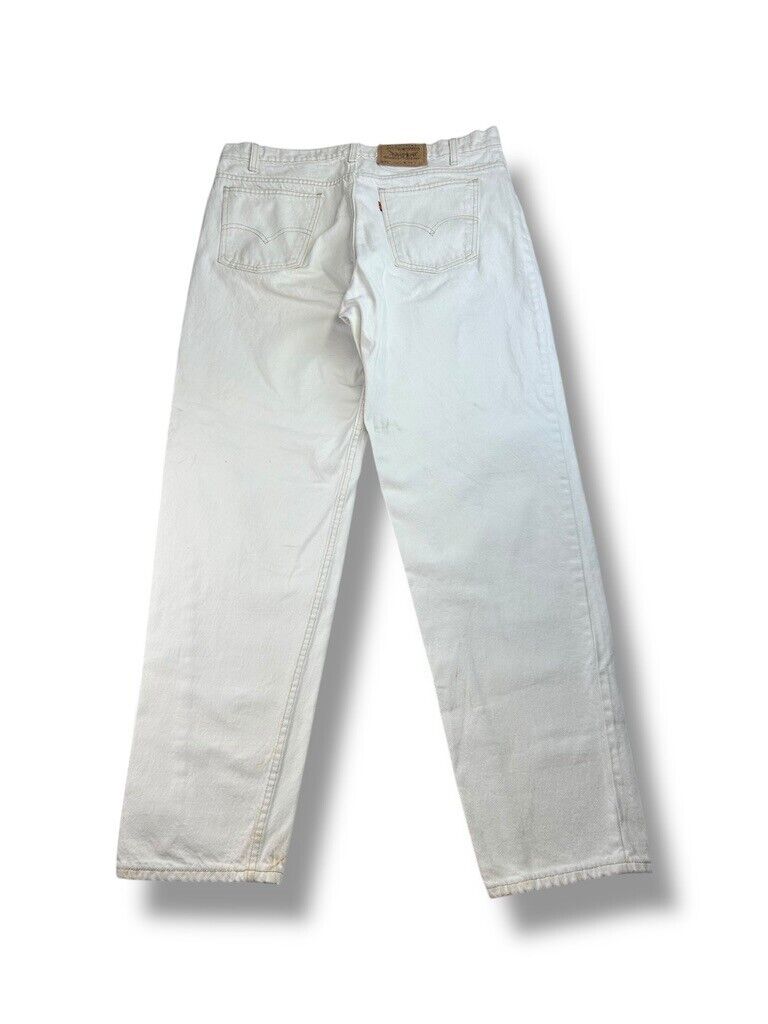 Vintage 80s Levis 550 Orange Tab Relaxed Fit White Denim Pants Size 36W