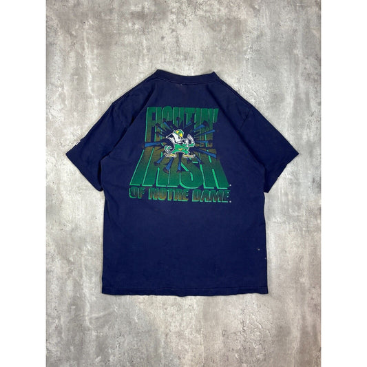 Vintage 90s Notre Dame Fighting Irish NCAA Spell Out T-Shirt Size XXL Blue