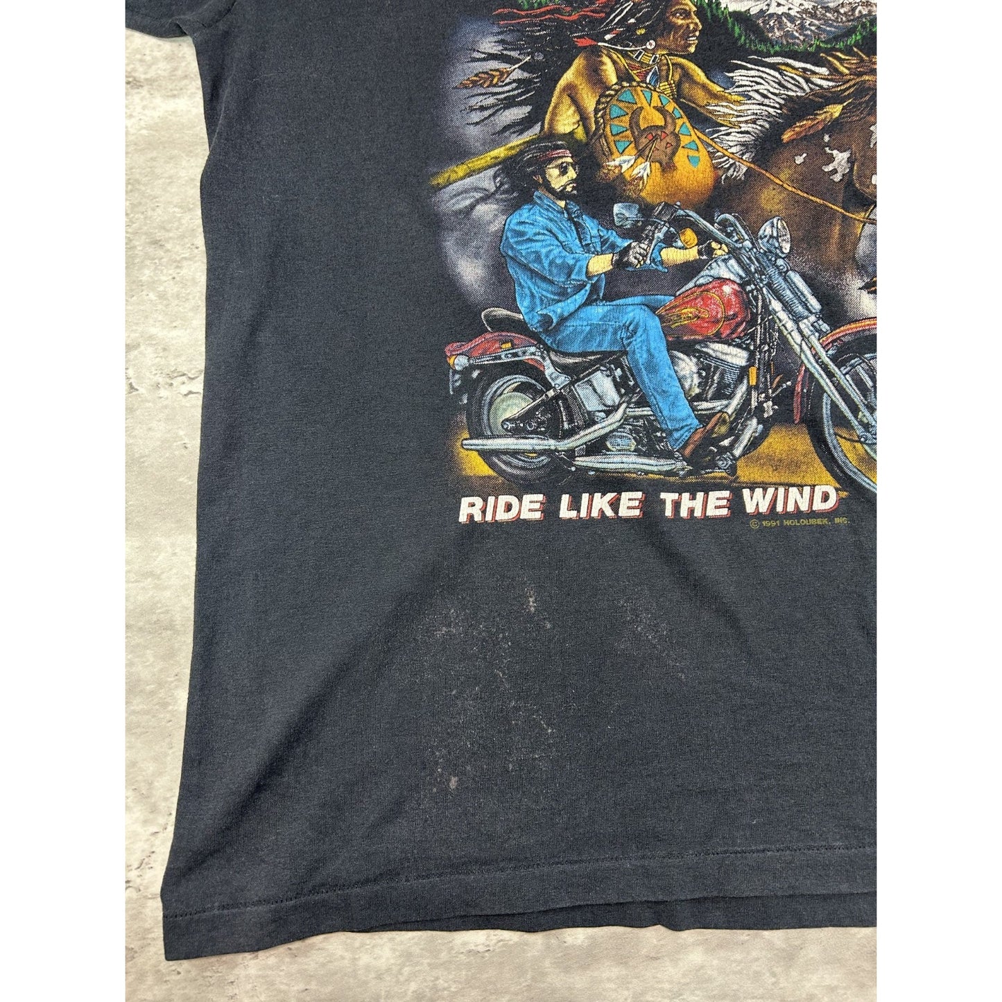 Vintage 1991 Harley Davidson Ride Like The Wind Motorcycle Graphic T-Shirt Large