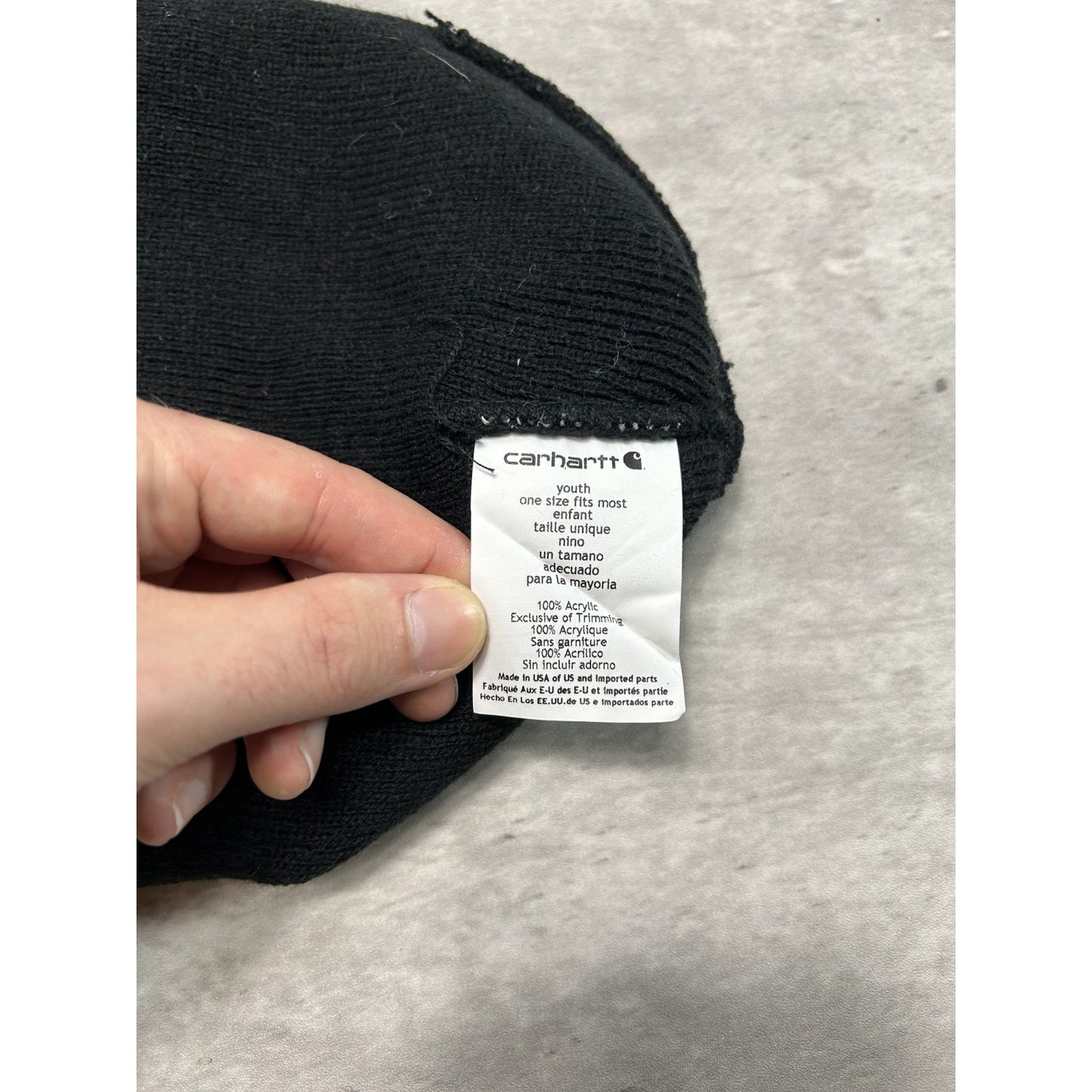 Vintage Carhartt Workwear Embroidered Patch Beanie Hat OSFA YOUTH