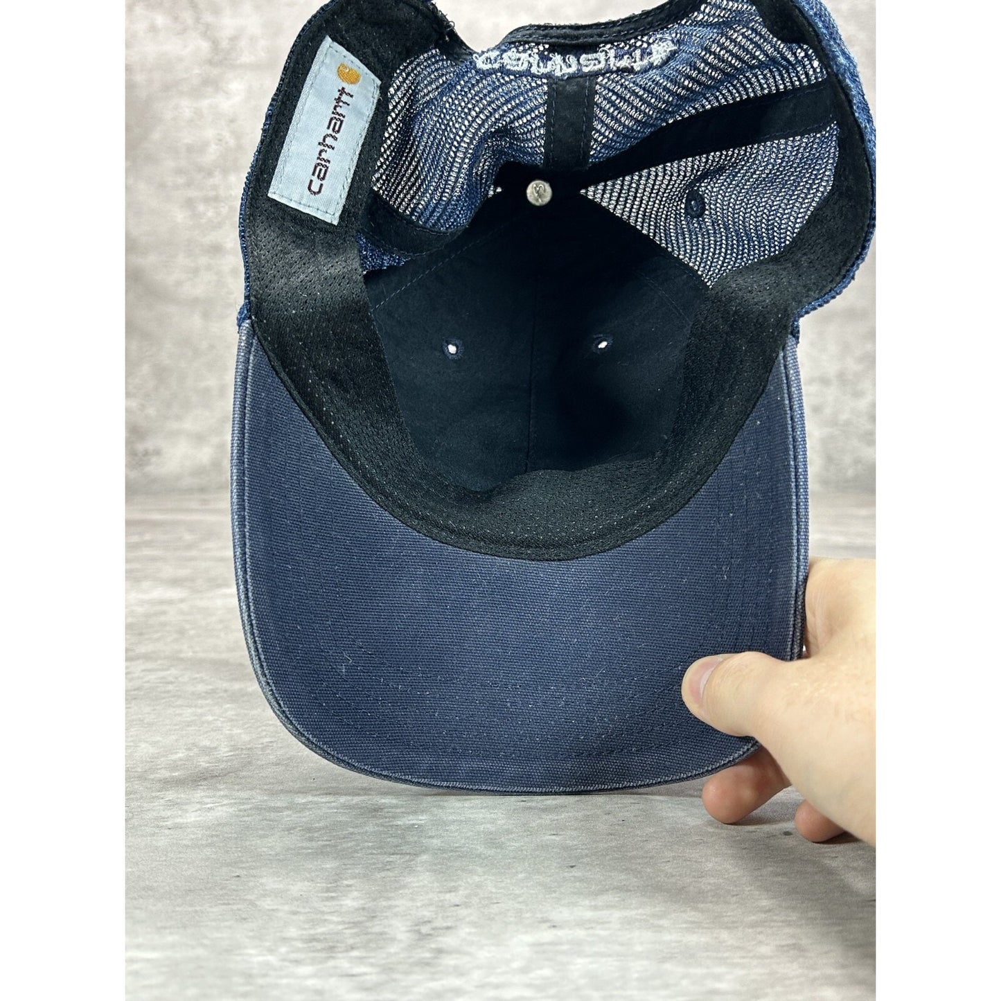 Carhartt Workwear Embroidered Patch Trucker Snapback Hat OSFA Navy Blue