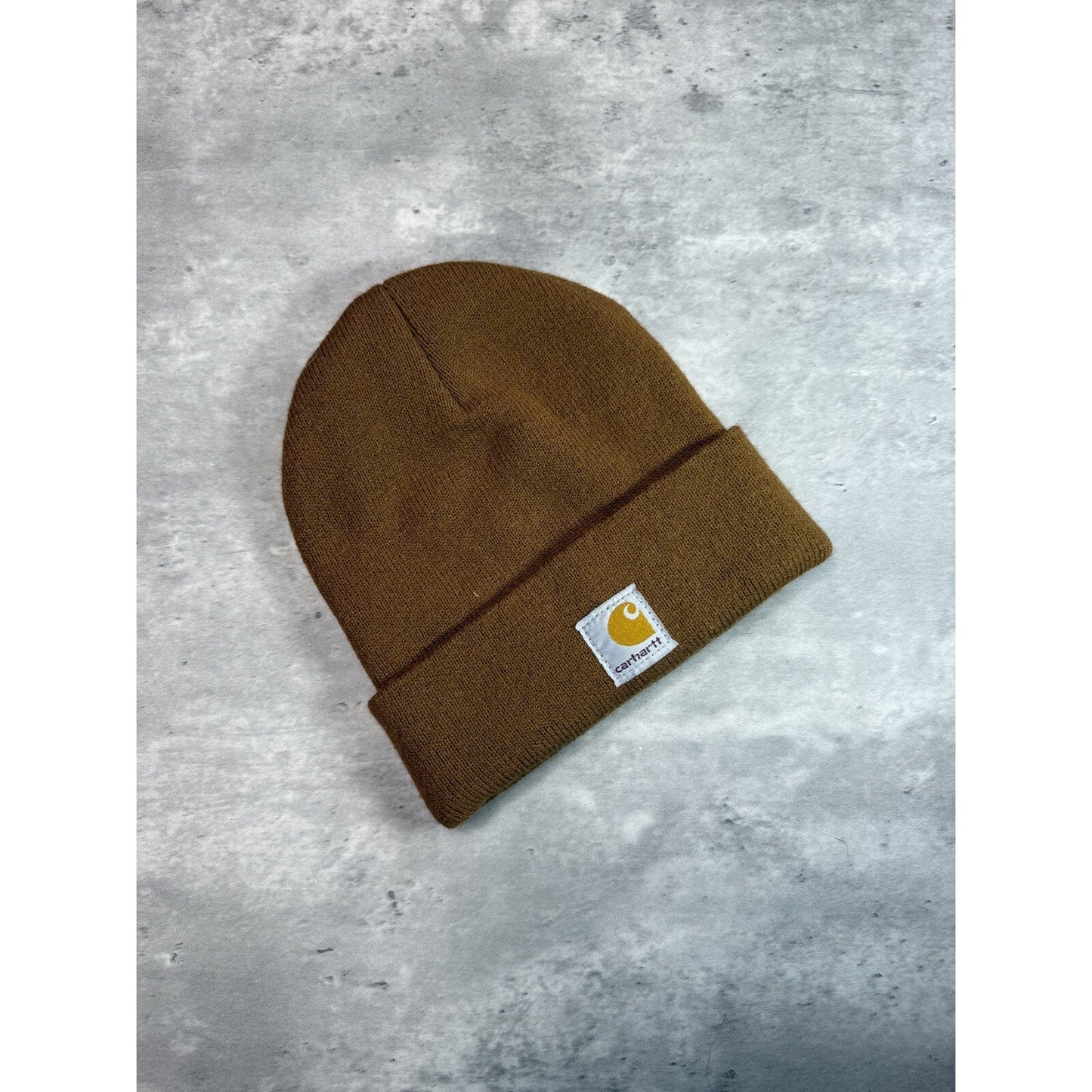 Vintage Carhartt Workwear Embroidered Patch Beanie Hat OSFA Brown YOUTH