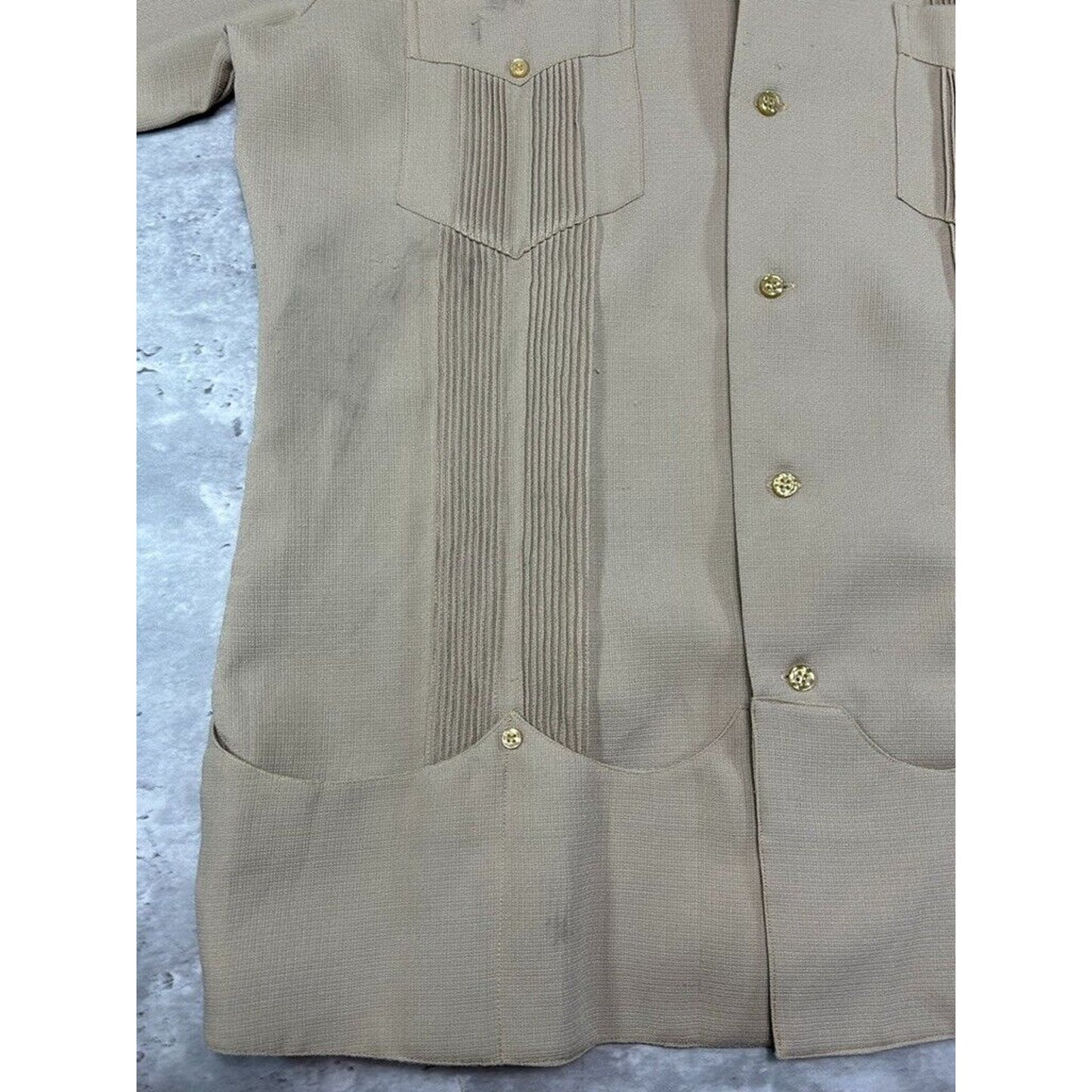 Vintage 1970s Cal Jac Double Pocket Striped Button Up Shirt Size Medium Beige
