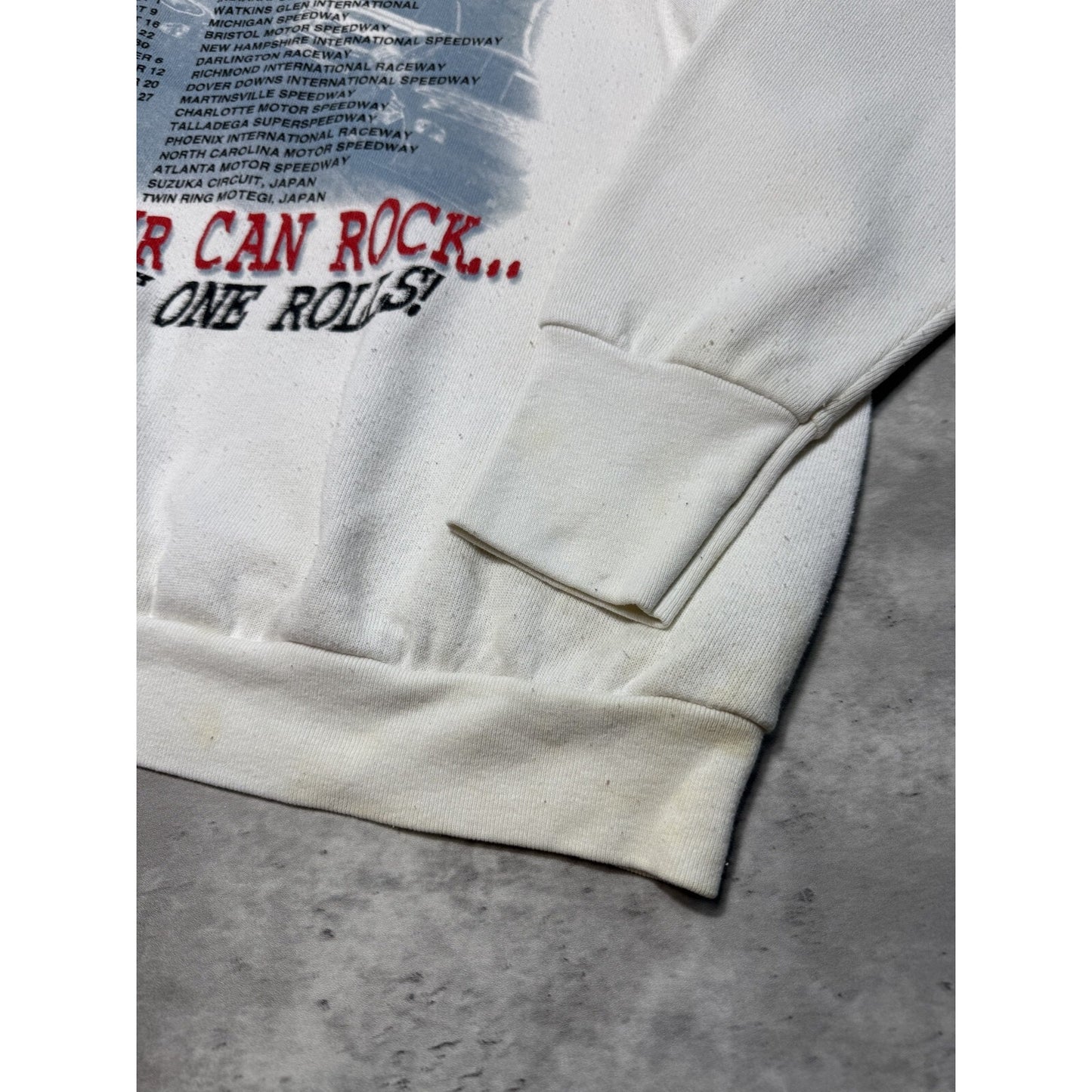 Vintage 1998 Nascar Rolling On Tour Big Graphic Sweatshirt Size XL White