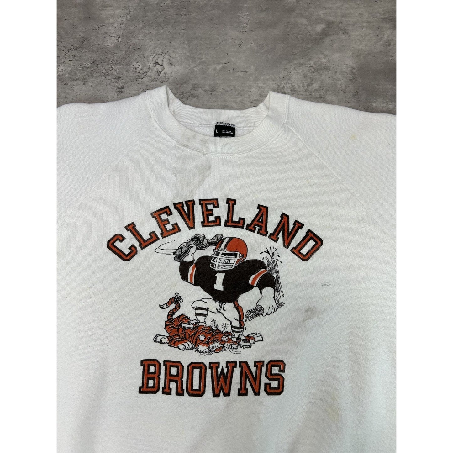 Vintage 80s/90s Cleveland Browns NFL Cartoon Player Graphic Sweatshirt Sz Large