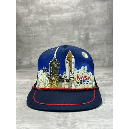 Vintage 1988 Nasa Kennedy Space Center Graphic Trucker Snapback Hat OSFA