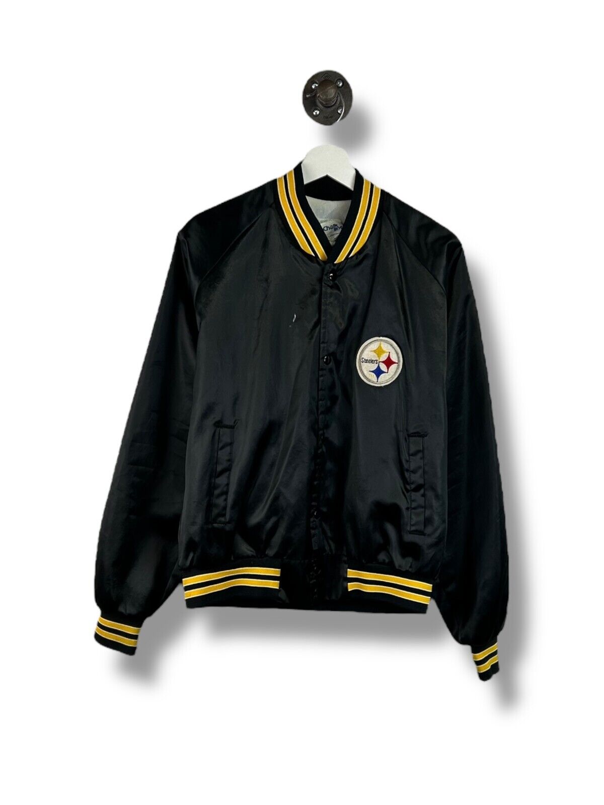 Vintage 80s Pittsburgh Steelers NFL Satin Varsity Chalk Line Jacket Size Large
