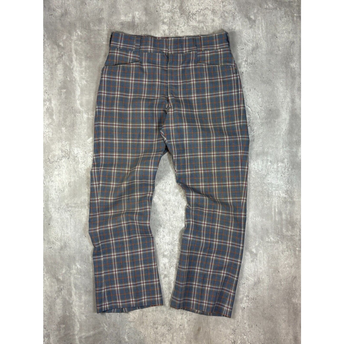 Vintage 1970s Crusaders Checkered Plaid Print Trouser Style Pants Size 34