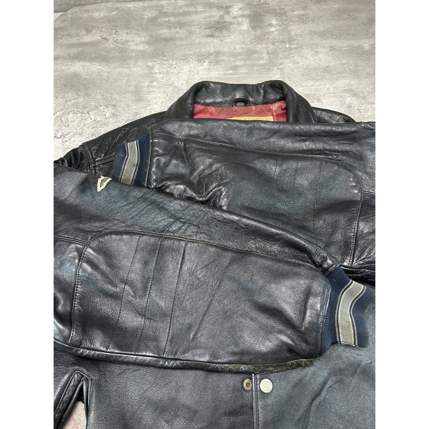 Vintage 90s Avirex Black Aces Embroidered Spellout Leather Jacket Size 3XL