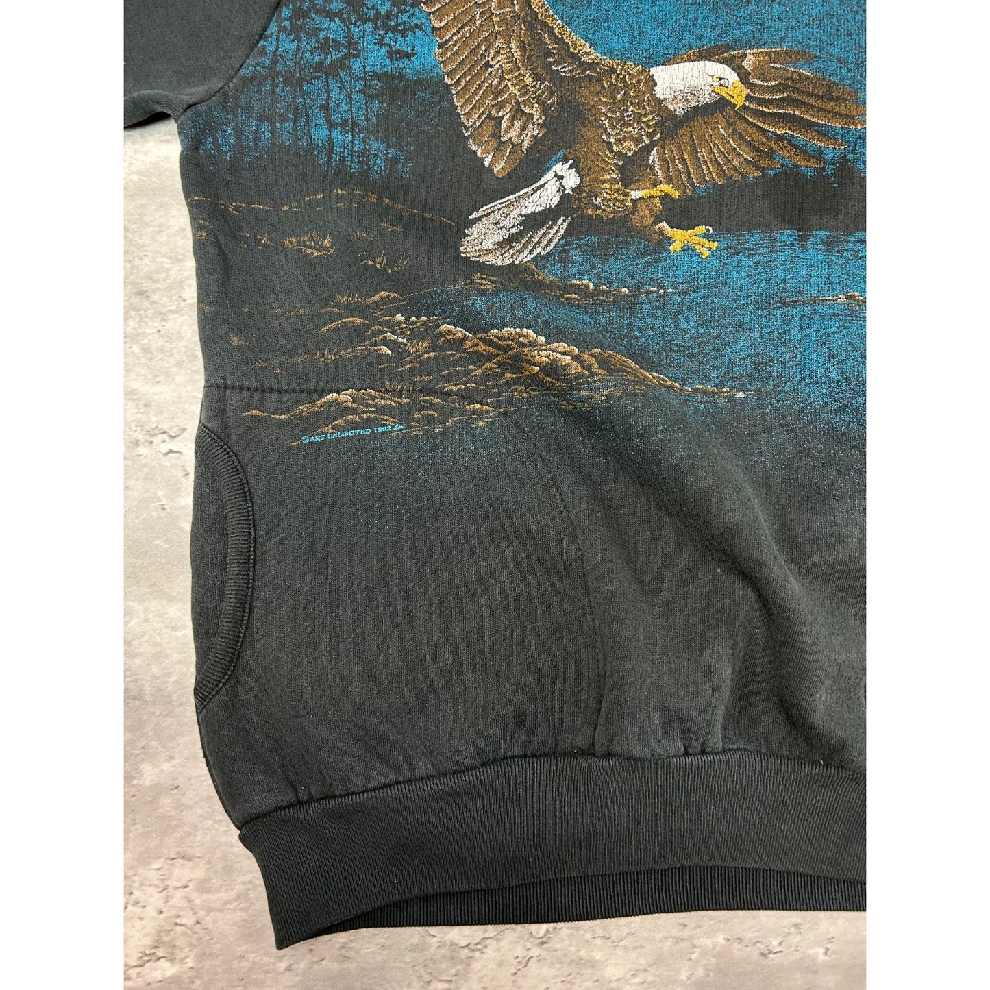 Vintage 90s Bald Eagle Nature Graphic All Over Print 1/4 Button Sweatshirt Sz L