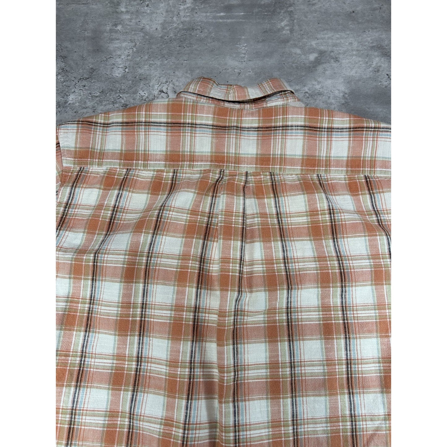 St Johns Bay Plaid Print Short Sleeve Reworked Cropped Button Up Shirt Sz Large