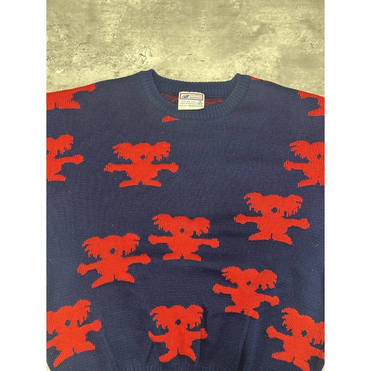 Vintage 90s Everything Australian Koala All Over Print Knit Sweater Size Large