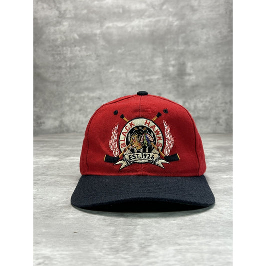 Vintage 90s Chicago Blackhawks NHL Embroidered Logo Starter Snapback Hat OSFA