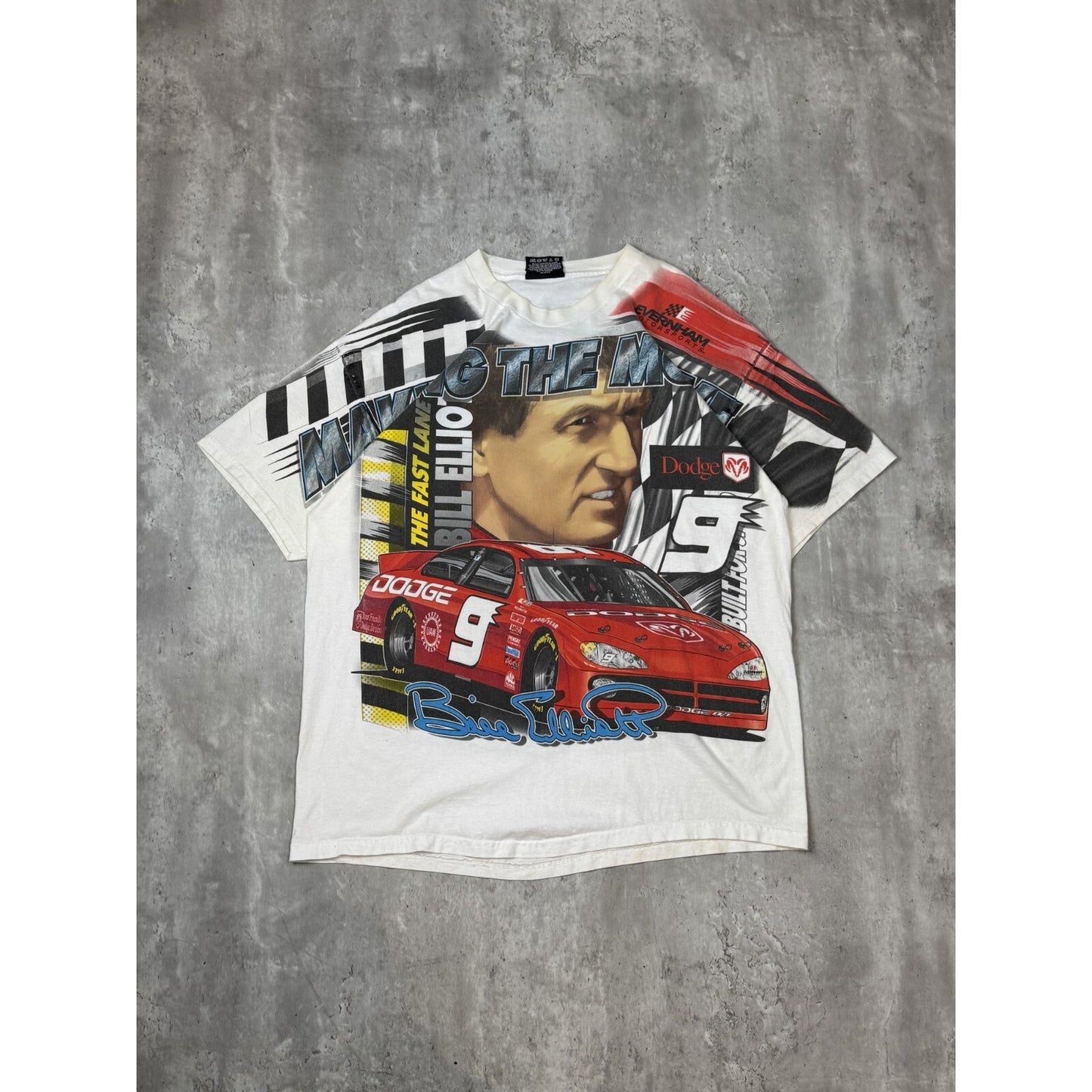 Vintage 2001 Bill Elliot #9 Nascar Making The Move AOP Race T-Shirt Size Large
