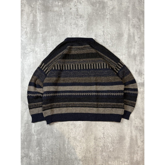 Vintage 90s Abstract Striped Pullover Ribbed Knit Sweater Size 2XL