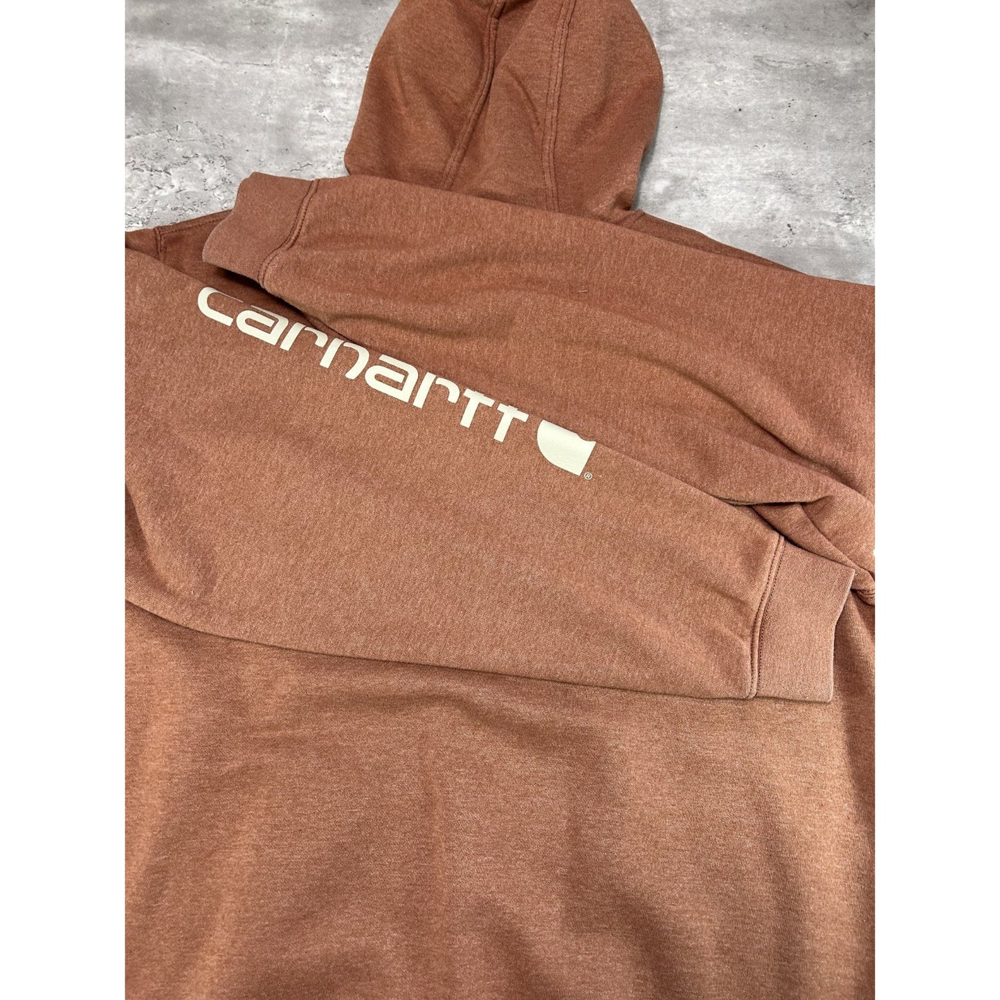 Vintage Carhartt Sleeve Spellout Workwear Pullover Hooded Sweatshirt Sz XL Tall