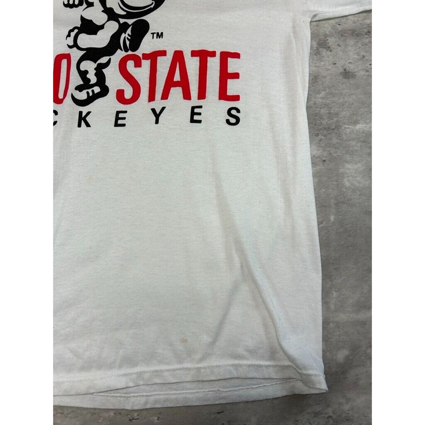 Vintage 1980s Ohio State Buckeyes NCAA Mascot Graphic Ringer T-Shirt Size Large