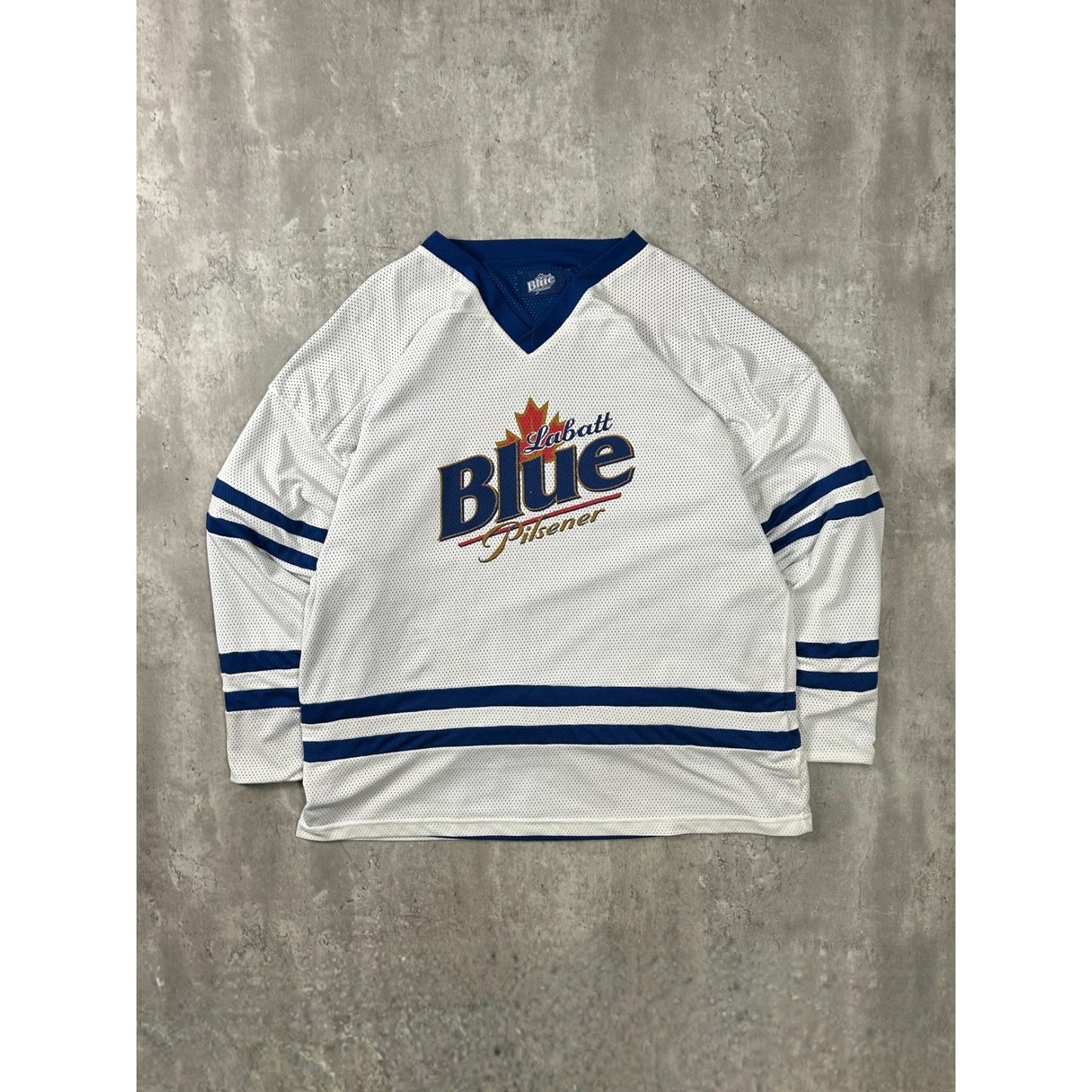 Vintage 90s Labatt Blue Pilsner Beer Promo Reversible Hockey Jersey Size Large