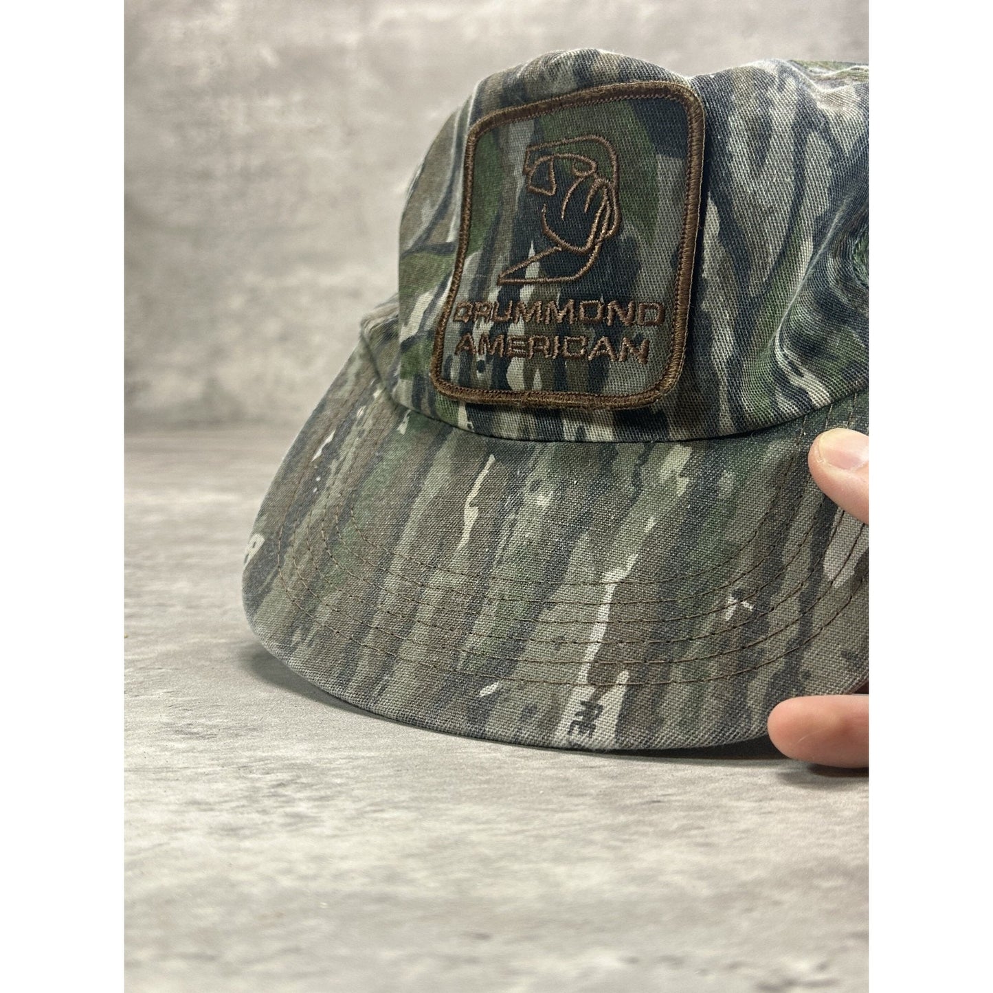 Vintage 80s Drummond American Embroidered Tree Camo Hunting Snapback Hat OSFA