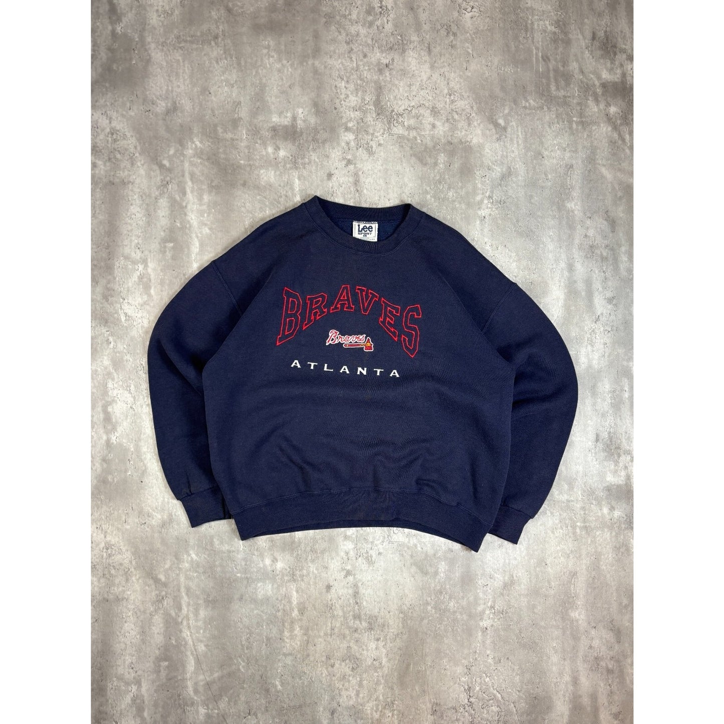 Vintage 90s Atlanta Braves MLB Embroidered Spellout Baseball Sweatshirt Size Large