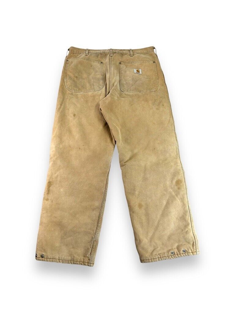 Vintage 90s Carhartt Quilted Lined Canvas Workwear Pants Size 35 Made In USA