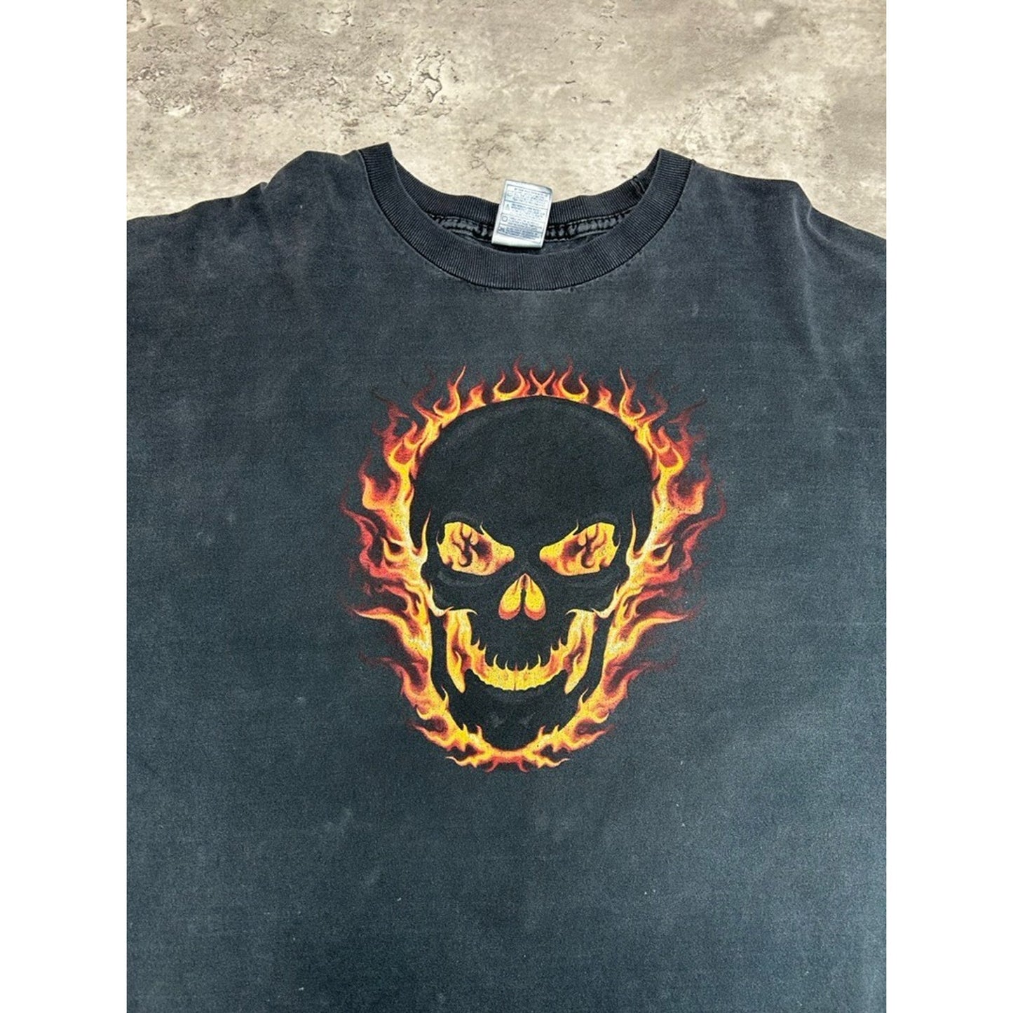 Vintage Y2K Flame Skull Sleeve Graphic Long Sleeve T-Shirt Size XXXL Black