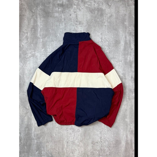Vintage 90s Izod Sport Tri Colour Nylon 1/4 Button Windbreaker Jacket Size Large