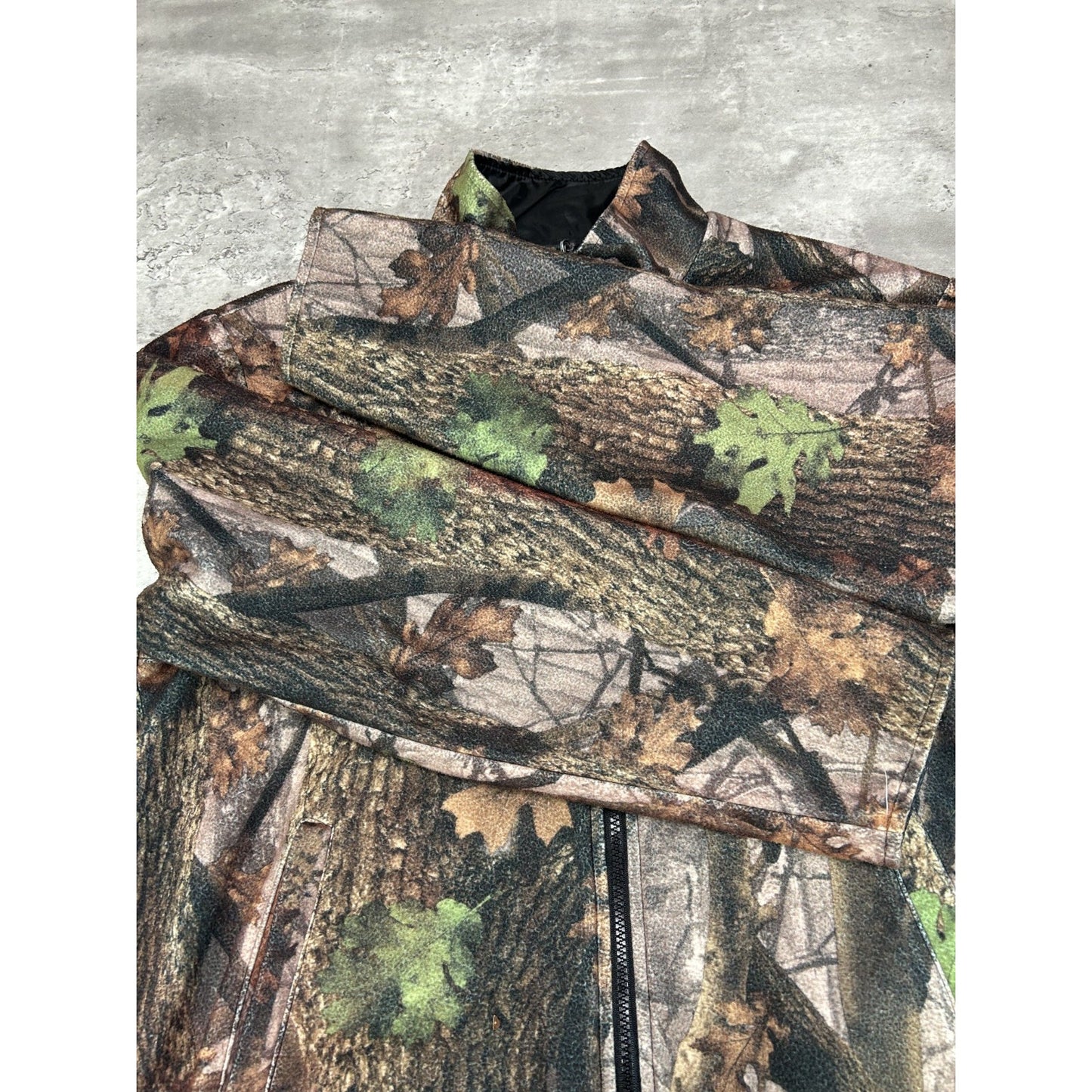 Vintage Aqua Stop Tree Camo Reversible Fleece Nylon Hunting Jacket Size Large