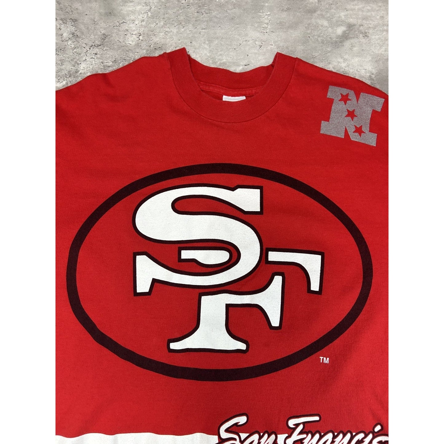 Vintage 1994 San Francisco 49ers NFL All OVer Print Football T-Shirt Size Large