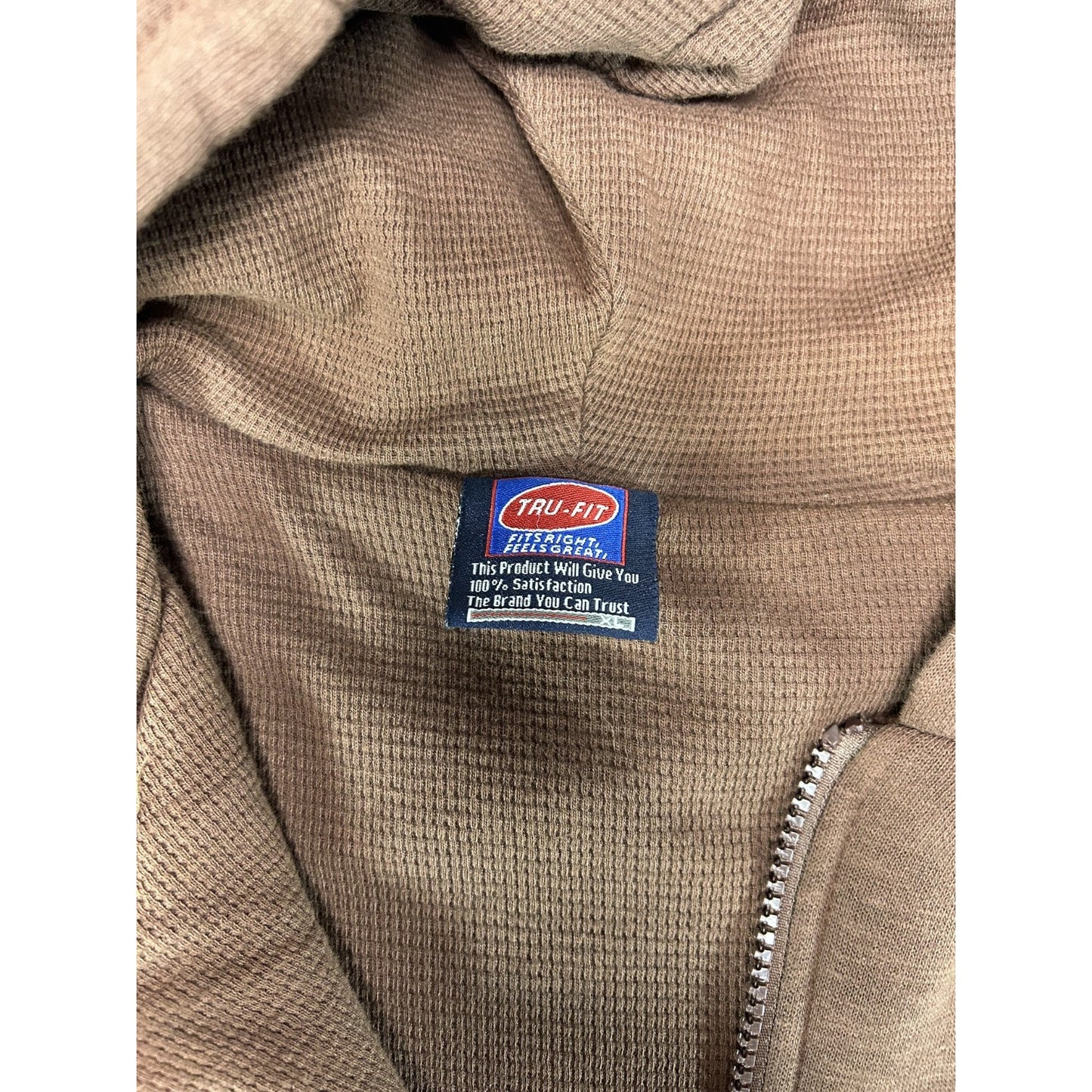 Vintage Tru-Fit Thermal Lined Full Zip Hooded Sweatshirt Size XL Brown