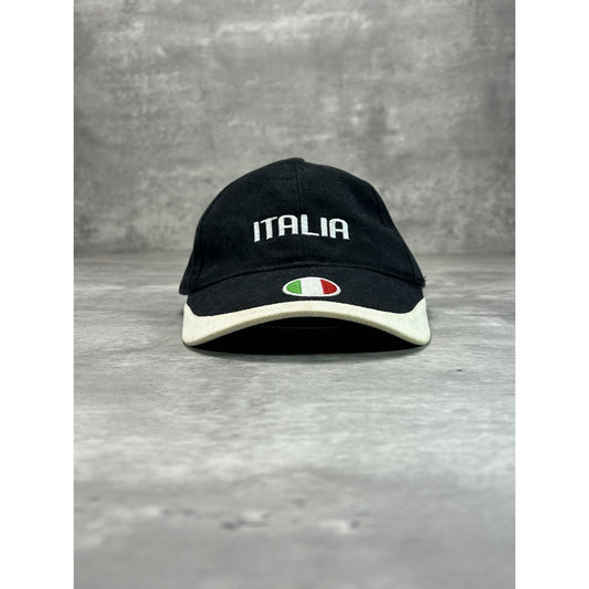 Vintage 90s Italia Embroidered Spellout Destination Strapback Hat OSFA Black