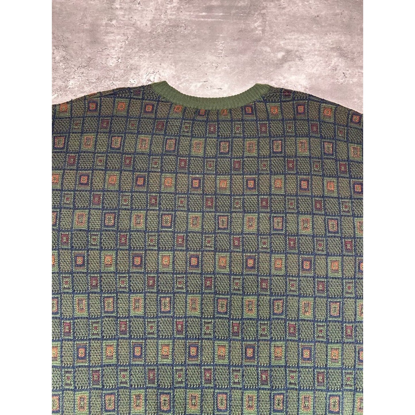 Vintage 90s D'Avila Abstract Checkered Pattern Pullover Knit Sweater Size XL