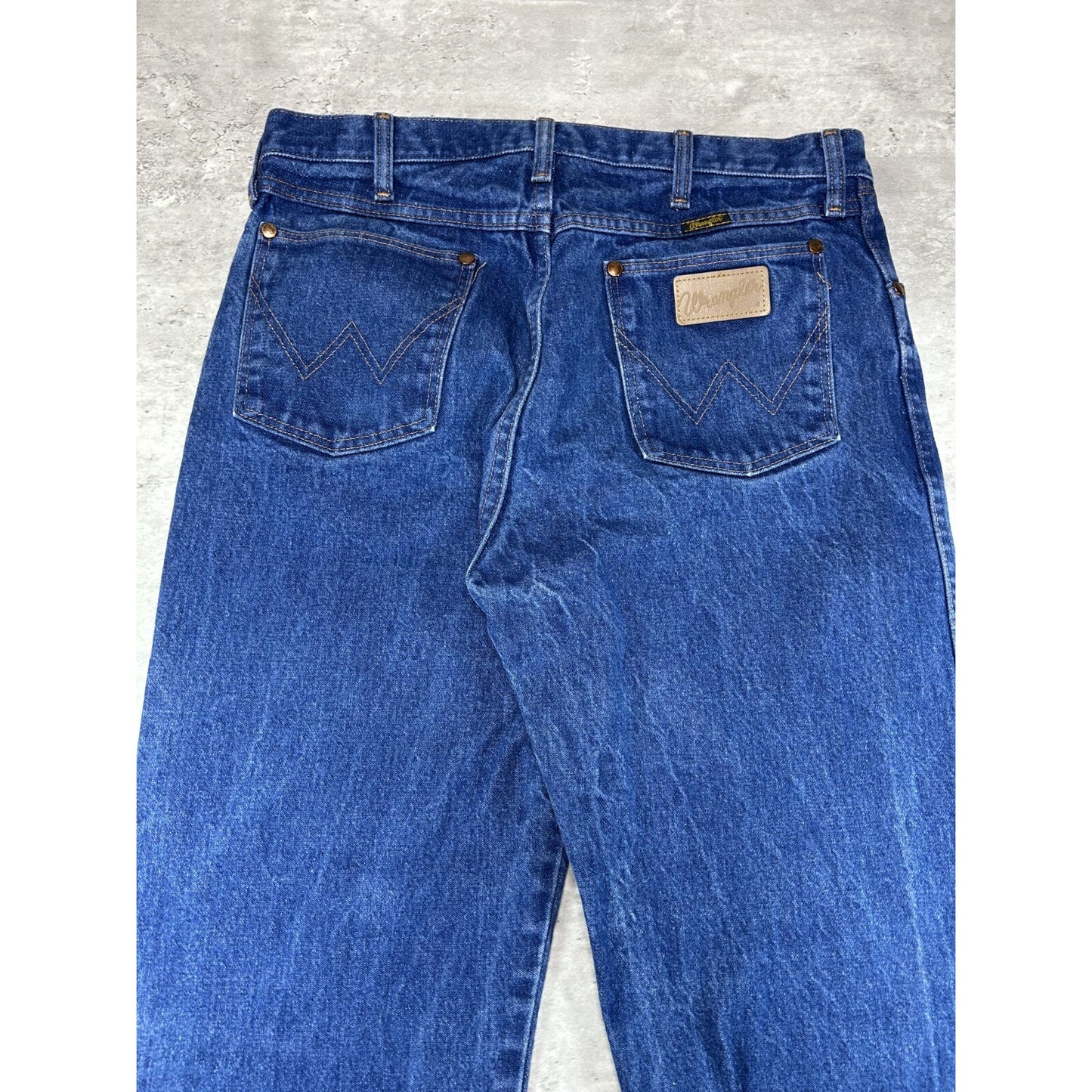 Vintage 80s Wrangler Jeans Dark Wash Straight Fit Denim Pants Size 33 Blue