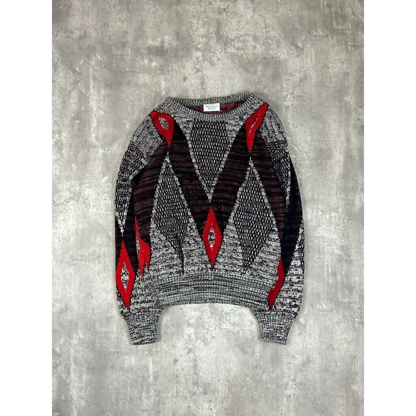 Vintage 90s Southern Bay Abstract Print Pull Over Ribbed Knit Sweater Size Medium