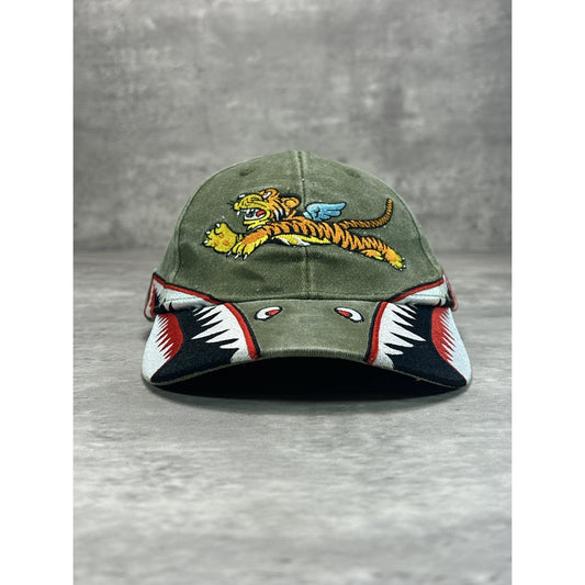 Vintage Flying Tigers Military Embroidered Logo Strapback Hat OSFA green