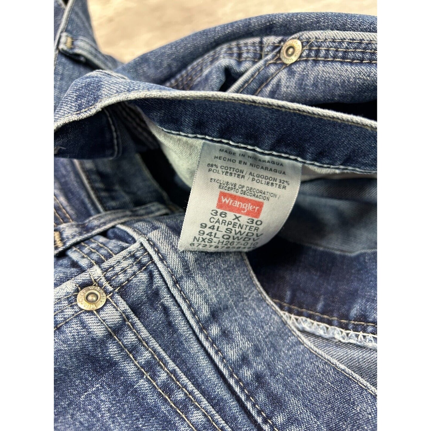 Vintage Wrangler Dark Wash Denim Workwear Carpenter Pants Size 37