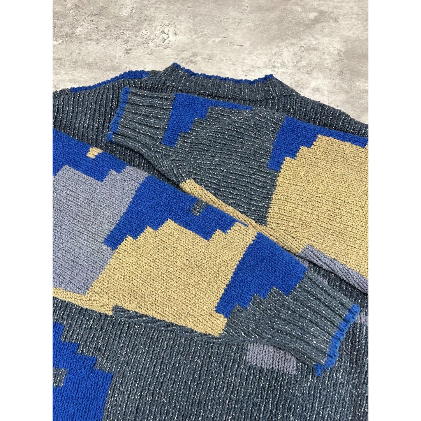 Vintage 90s Colours Geometric Print Pull Over Ribbed Knit Sweater Size Medium