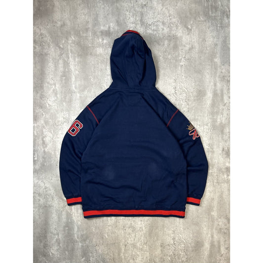 Vintage Budweiser Embroidered Logo Hooded Sweatshirt Size Large Blue