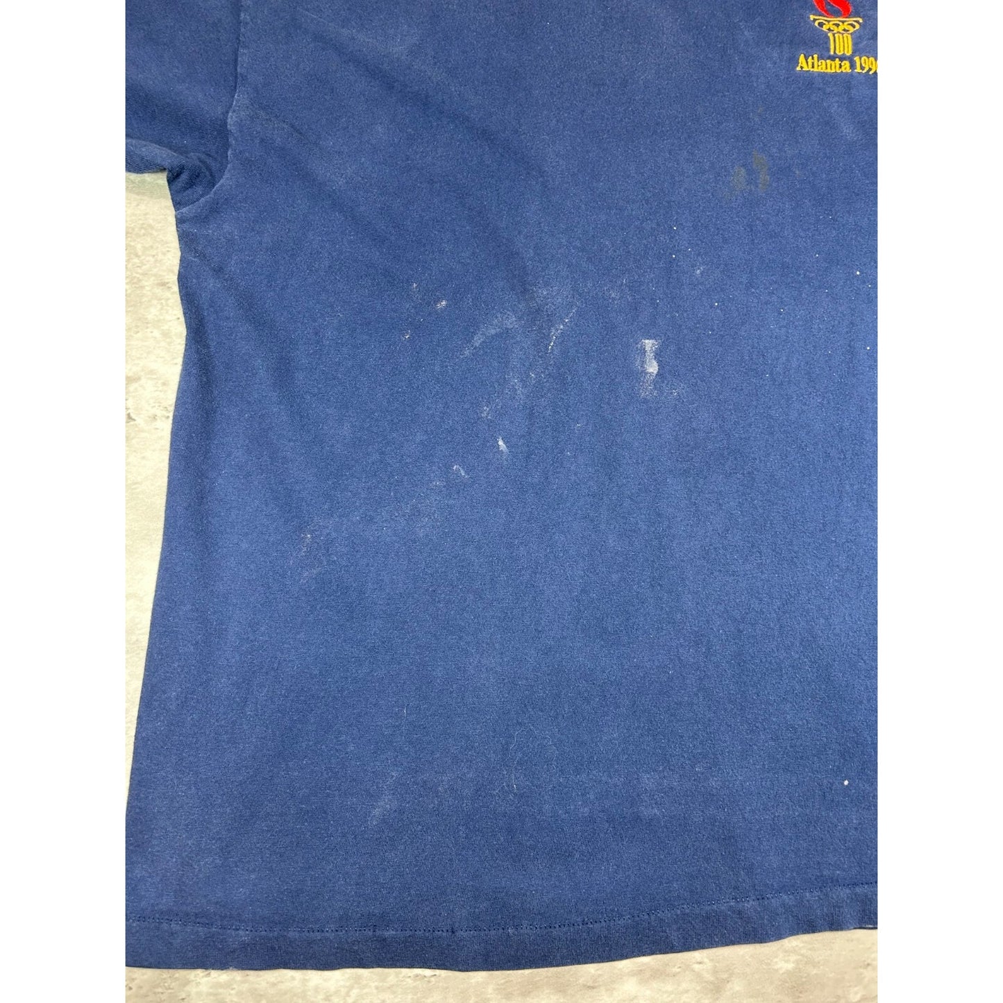Vintage 1996 Atlanta Olympics Graphic Spellout Logo T-Shirt Size XL Blue