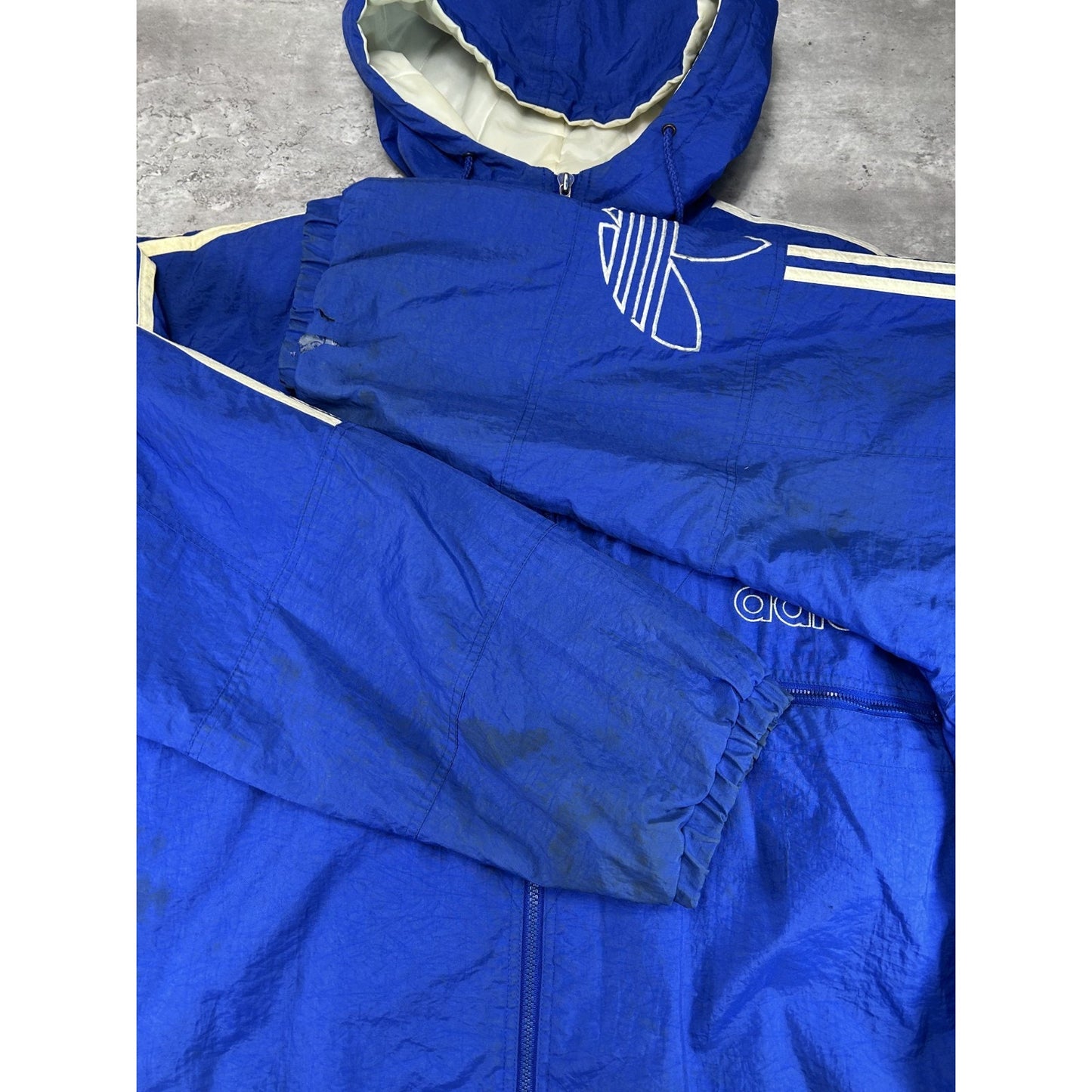 Vintage 90s Adidas Embroidered Trefoil Full Zip Insulated Hooded Jacket Size 2XL