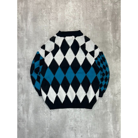 Vintage 80s/90s Yes Diamond Print Pullover Ribbed Knit Sweater Size Medium