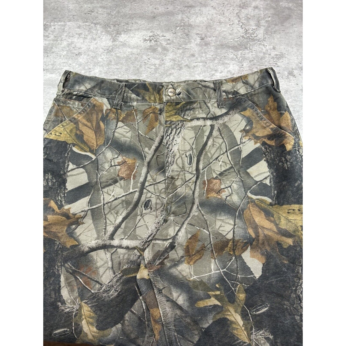 Vintage Carhartt Canvas Work Wear Realtree Hardwoods Camo Hunting Pants Size 37