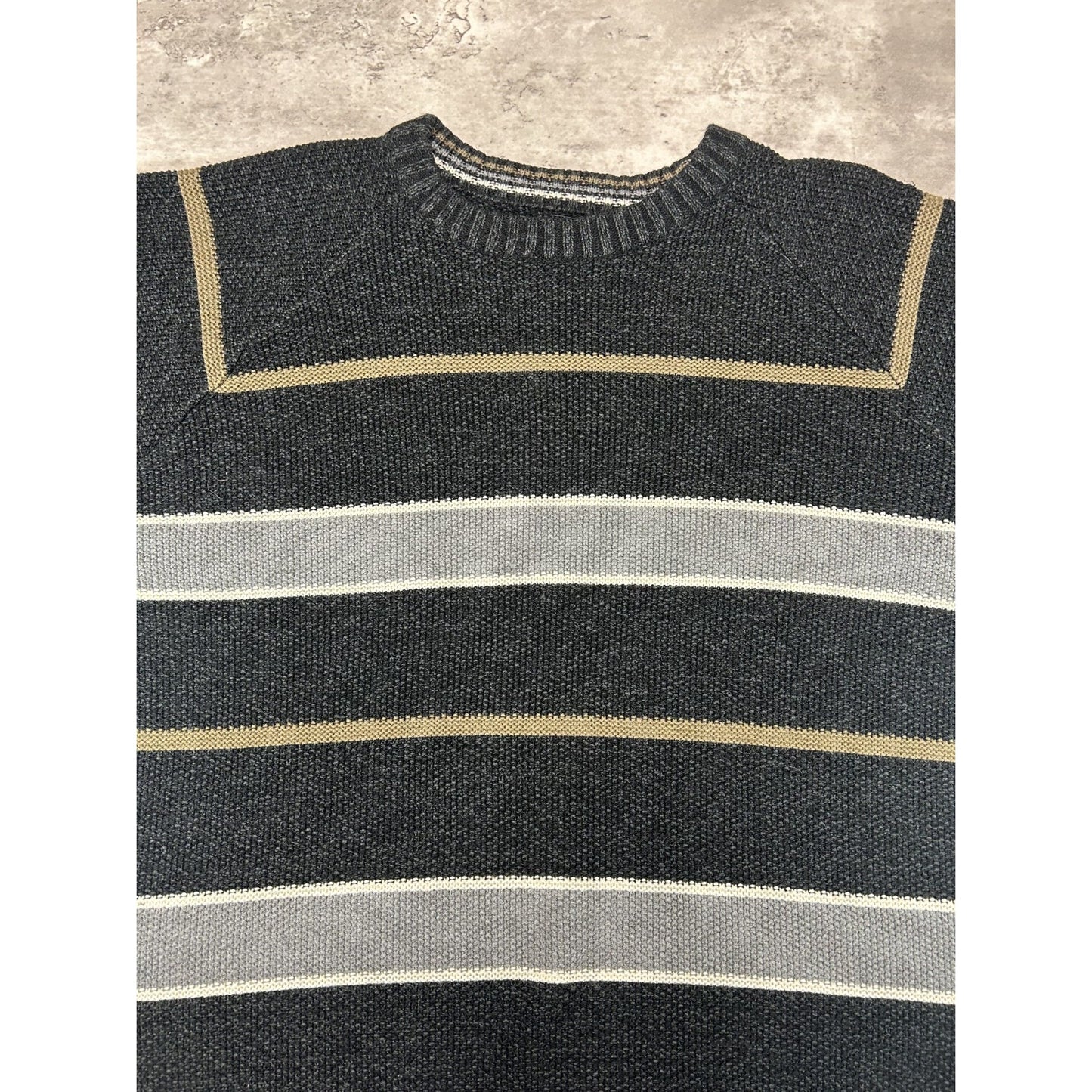 Vintage 90s Earth Tone Striped Pullover Knit Sweater Size Large