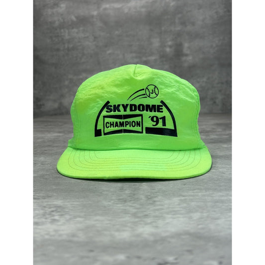 Vintage 1991 Skydome Champion Graphic Spellout Snapback Hat OSFA Neon Green