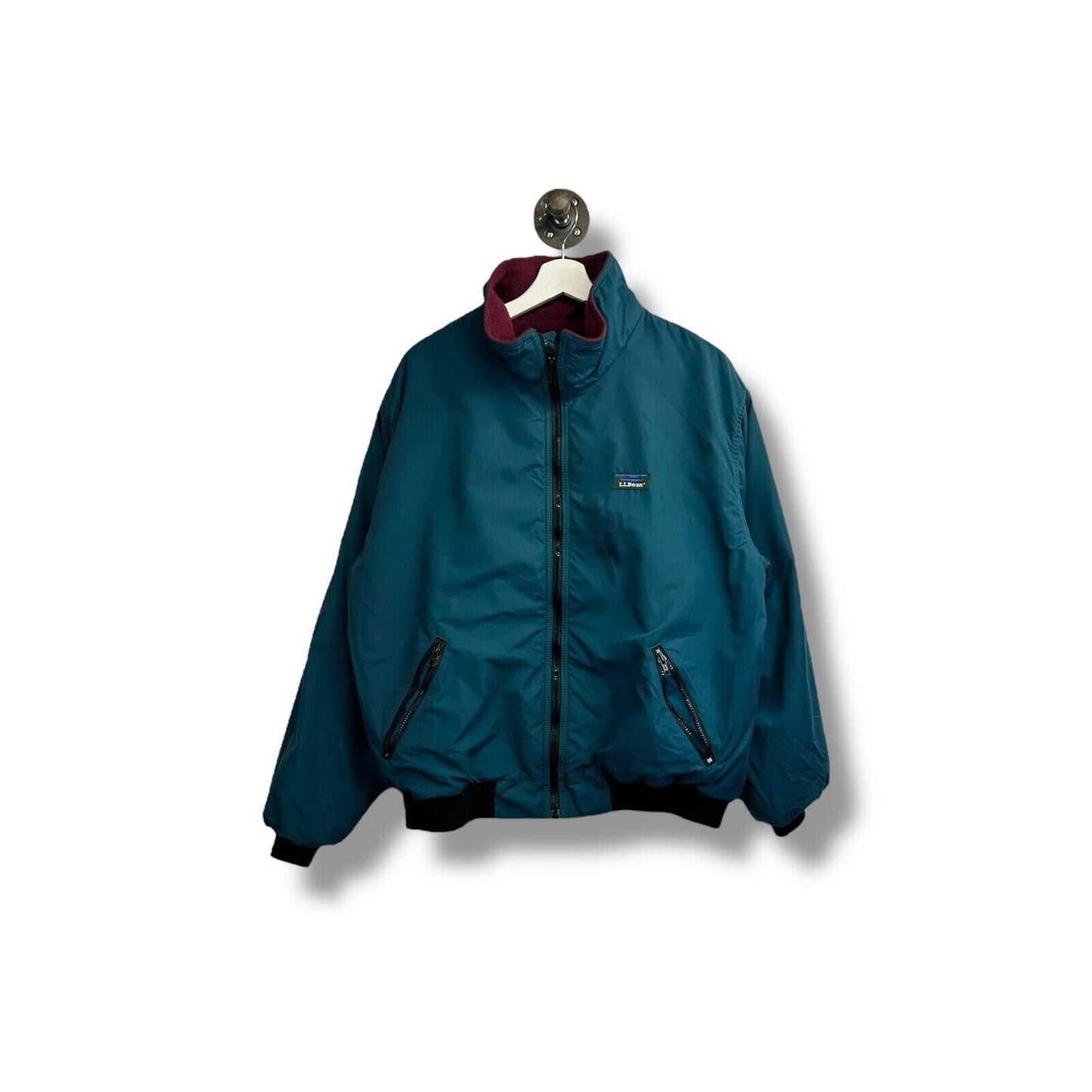 Vintage 90s L.L. Bean Fleece Lined Full Zip Warm Up Jacket Size Large Blue