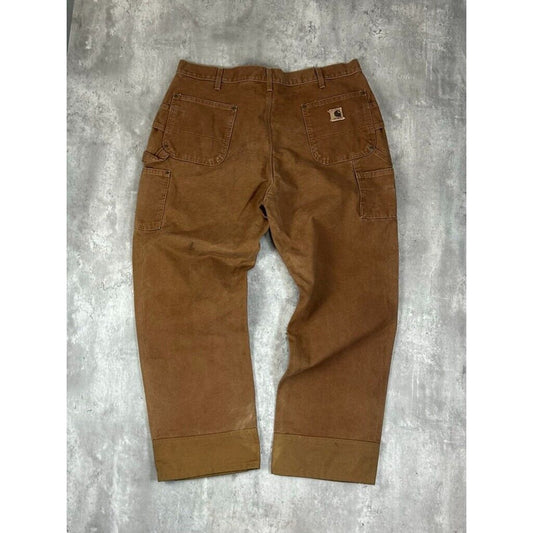 Vintage 90s Carhartt Canvas Workwear Carpenter Double Knee Pants Size 40 Beige