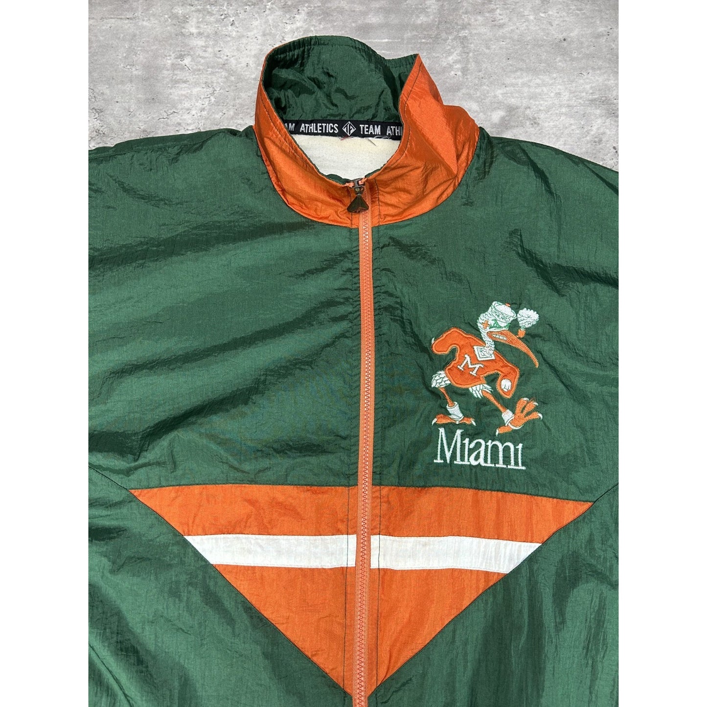 Vintage 90s Miami Hurricanes NCAA Embroidered Windbreaker Jacket Size 2XL