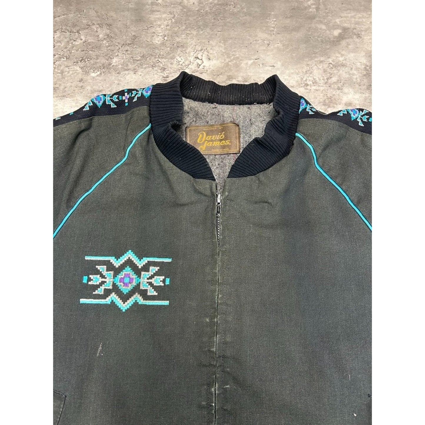 Vintage David James Fleece Lined Aztec Canvas Workwear Jacket Size XL